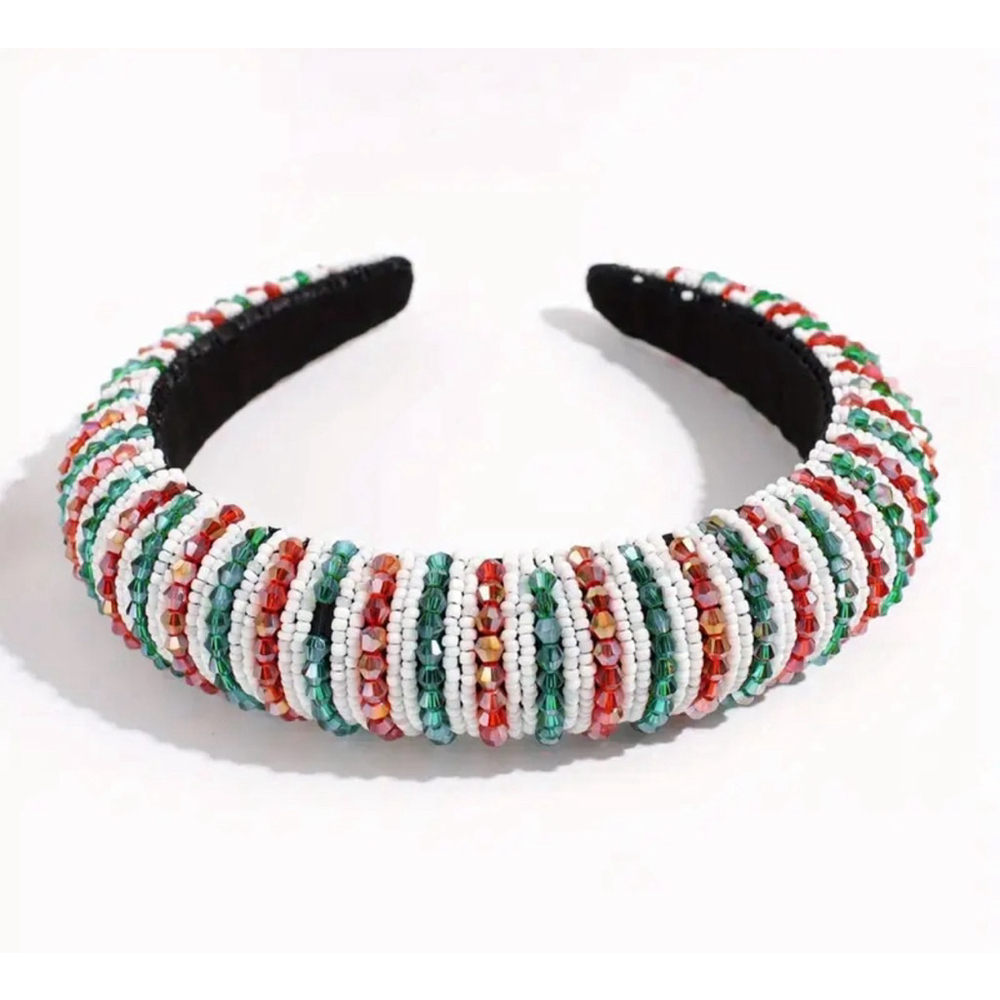 Red, Green and White Striped Rhinestone Headband